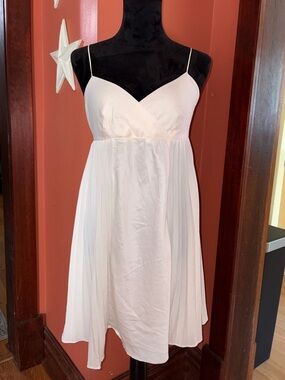Apostrophe White Pleated Slip Chemise with Spaghetti Straps